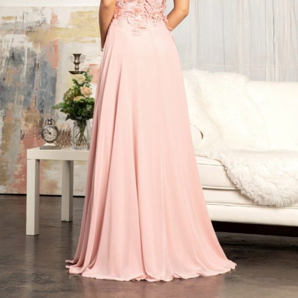 NEW CHIFFON OFF SHOULDER SLEEVELESS LONG A-LINE DRESS WITH ZIPPER BACK GL3018 - Picture 13 of 13